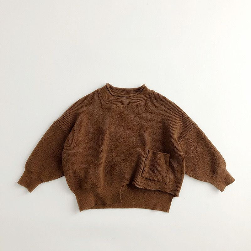【CLOTHES】無地 ニットトップス ポケット付きセーター