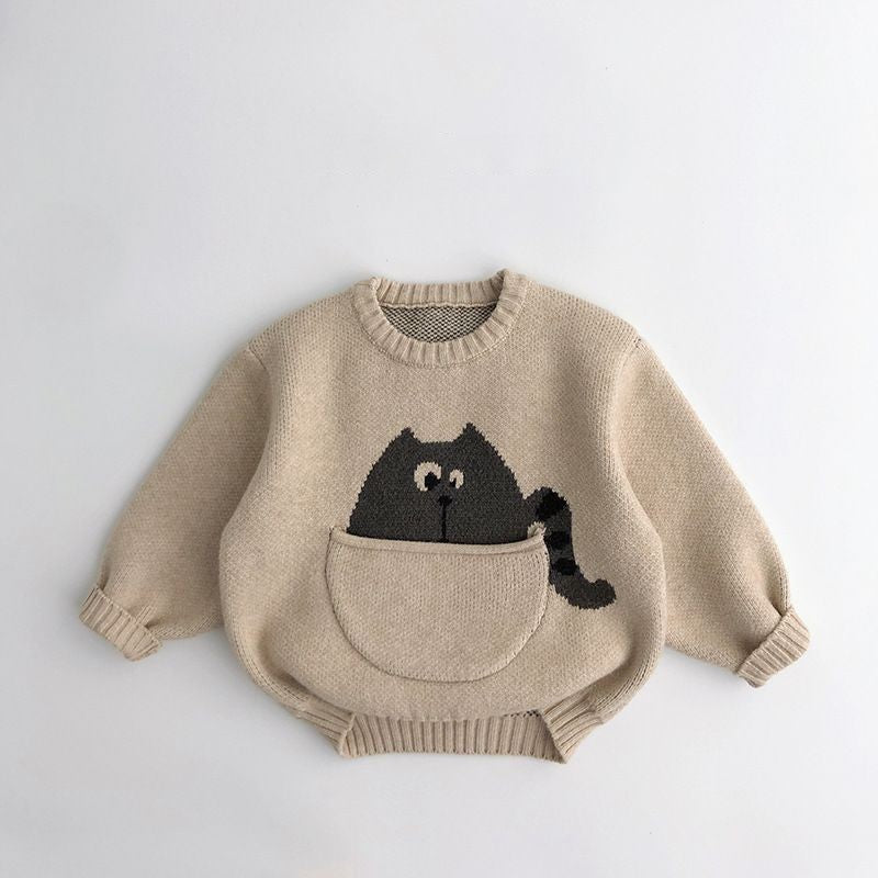 【CLOTHES】動物 ニットトップス ポケット付きセーター