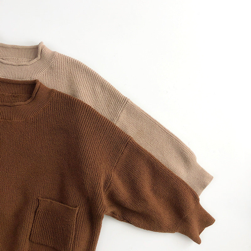【CLOTHES】無地 ニットトップス ポケット付きセーター