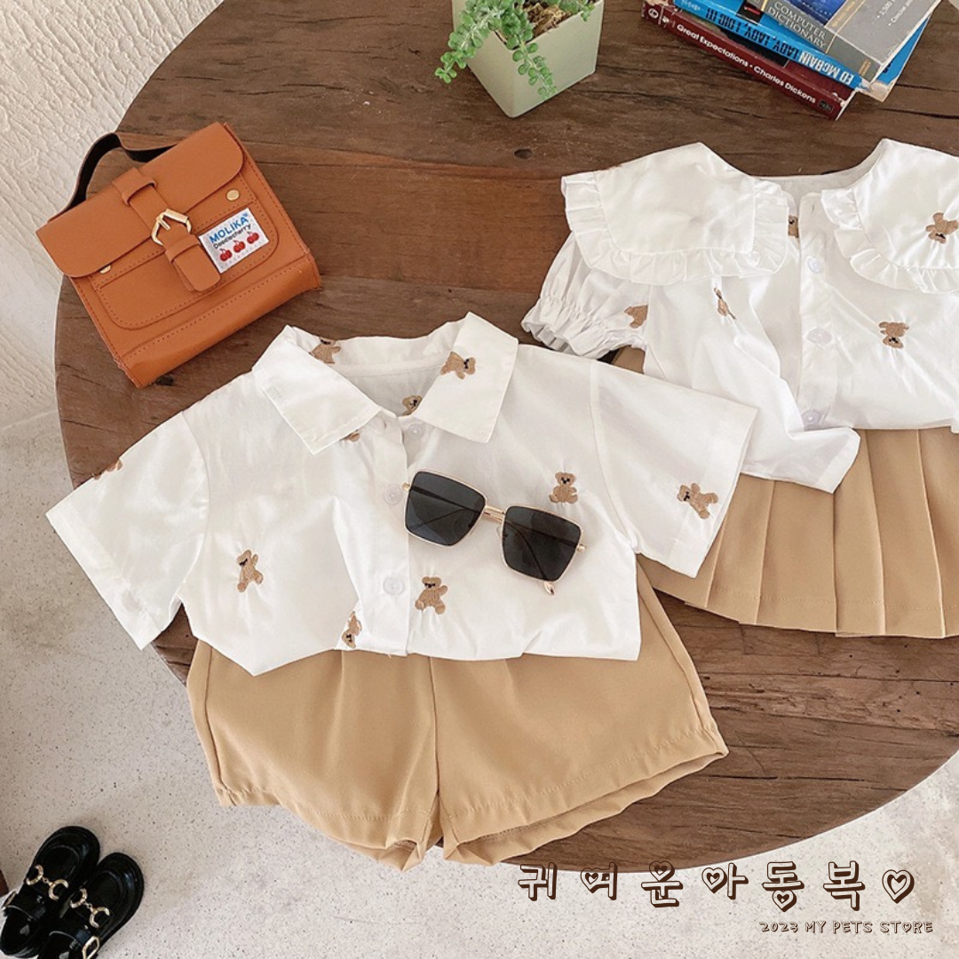 【Clothes】熊ちゃん 上下セットアップ  シャツ ショートパンツ スカート