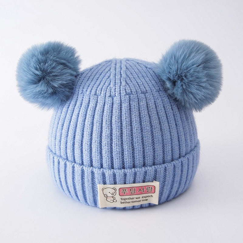 【Hats】 ポンポン 熊 ニット帽子 5色